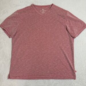 Tommy Bahama Men's L Red Coral V-Neck T-Shirt Slub Knit Short Sleeve Summer Tee